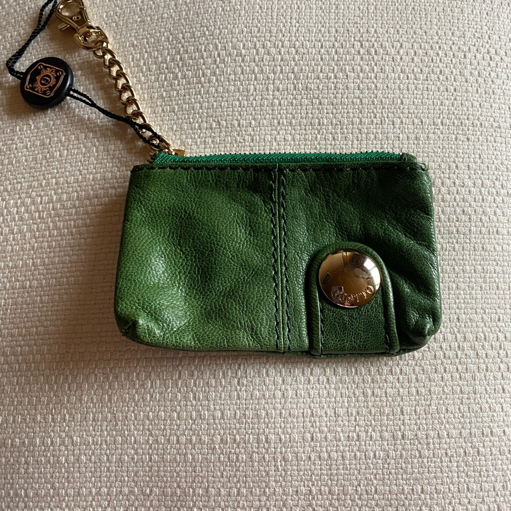 Gustto Green Leather Coin Pouch with Gold Accent